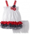 Rare Editions Baby-Girls Infant Seersucker Dress, White/Navy/Red, 12 Months