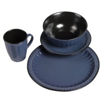 TTU Gallery 16-Piece Reactive Glaze Beads Dinnerware Set, Blue