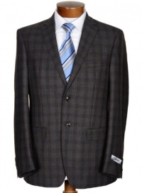 Donna Karan DKNY Mens Slim Fit Wool Sport Coat Jacket Sportcoat 2-Buttons Blazer Charcoal & Navy Plaid