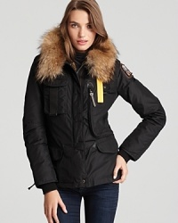 This short down coat from Parajumpers is locked and loaded with utilitarian details and luxe fur trim.