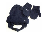 Nike Toddler Boy's 2/4T Trapper Beanie Hat & Mittens Set (Obsidian/Grey)