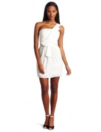 BCBGMAXAZRIA Women's Palais One Shoulder Luxe Satin Dress, White, 2