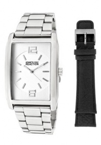 Kenneth Cole REACTION Men's RK5103 HOLIDAY-Box Set Rectangle Silver Black Strap Bracelet Watch