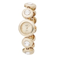 Golden Classic Women's 4112_Gold Gold-Tone Circle Rhinestone Sleek Link Bracelet Watch