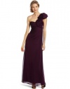 Adrianna Papell Women's One Shoulder Chiffon Gown, Plum, 12