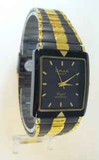 Omax Quartz Men Watches 2 tone Black N Gold Case with Black Dial