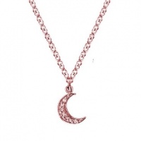 Meira T 14K Rose Gold Baby Crescent Moon Charm Accented With Pave Diamond Necklace