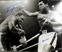 Muhammad Ali and Joe Frazier autographed photo (Steiner Sports Hologram) 16x20 framed matted