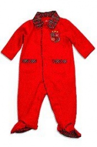 Little Me - Traditional Boys Coverall - Red Velour with Plaid Trim! Size - 3 Months