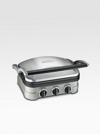 A multifunctional kitchen essential with five separate cooking options, so it can handle everything from pancakes to sausages, hamburgers to paninis. A floating cover and one set of reversible plates turn the griddler into a contact grill, a panini press, a full grill, a full griddle, or half grill/half Griddle.