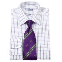 Savile Row Mens Navy Lilac White Tattersall Check Regular Fit Formal Dress Shirt Neck Size 19