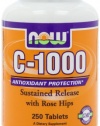 NOW Foods Vitamin C-1000 Sustained Release with Rose Hips, 250 Tablets