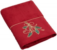 RIBBON & HOLLY EMBROIDERED BATH  in RED