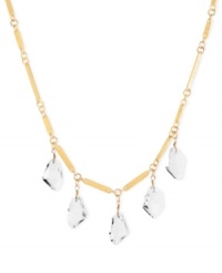 Stylish stones stand out on this frontal necklace from Robert Lee Morris. Crafted from gold-tone mixed metal, the necklace and its geometric pieces display an eclectic elegance. Approximate length: 16 inches + 3-inch extender. Approximate drop: 1-1/4 inches.