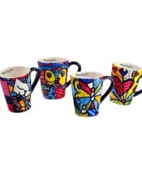 A work of art, these vividly hued, wildly patterned mugs showcase the one-of-a-kind style of world-renowned Brazilian artist Romero Britto. Featuring four unique designs.