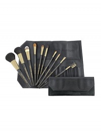 EXCLUSIVELY AT SAKS. Outer fabric made of black snake skin, inner fabric smooth black PU. Black long handle with matte gold ferrule and matching gold logo. Both sets include pro black brushes, from contouring to blending and highlighting, our brushes are specifically designed to provide flawless application to face or body. For precise control, to line & define, or for blending and smudging, our pro range of eye and lipbrushes are specially designed to provide any look you can imagine.