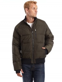 THE LOOKWindproof down bomber jacketRib-knit stand collarTwo-way front zip closureThree vertical zip pocketsLong sleeves with hand-warmer cuffsRib-knit bottom bandTwo inner security pocketsTHE FITAbout 28 from shoulder to hemTHE MATERIALShell: polyesterLining: nylonFill: 90% down/10% feathersCARE & ORIGINMachine washImported