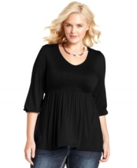 Partner your fave jeans with ING's three-quarter-sleeve plus size top, accentuated by an empire waist.