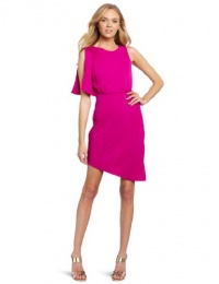 HALSTON HERITAGE Women's Pleated Asymmetrical Shoulder, Bright Magenta, 0