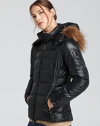 Face winter in style with this quilted, cropped down jacket with chic fur-trimmed hood from Add Down.