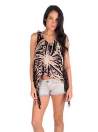 Vintage Havana Womens Super Fringe Printed Top - Black - Large