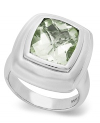 Cushion-cut and totally chic! This glamorous gemstone ring features a cushion-cut green quartz (4-3/4 ct. t.w.) set in sterling silver. Size 7.