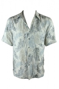 Tasso Elba Mens Abstract Leaf Silk Linen Short Sleeve Shirt