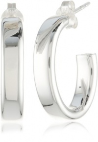 Sterling Silver Small Flat Tube Oval Post Hoop Earrings