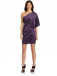 THE LOOKDraped one-shoulder sleeveGentle ruchingSide zip with hook-and-eye closureTHE FITAbout 35 from shoulder to hemTHE MATERIAL94% silk/6% spandexFully linedCARE & ORIGINDry cleanImportedModel shown is 5'10½ (179cm) wearing US size 4. 