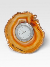 In ancient times, semi-precious agate was believed to bring pleasant dreams to its owners. Our Cele clock combines these natural, restful properties with elegant, modern design, making it perfect bedside table or living room accessory. 4.5 diam.Fabric easelAluminium hardwareAgateImported