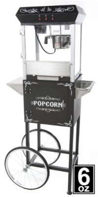 Deluxe 6oz Black Popcorn Maker Machine by Paramount - New Full Size 6 oz Popper & Cart