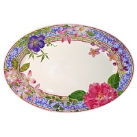 Millefleurs was inspired by flowers in a European garden as well as antique tableware. Its delicate renderings of pansies, roses, and thistles are blended with a vintage border in a contemporary color palette. Sophisticated, yet fresh and youthful. Dishwasher and microwave safe (for reheating only).