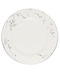 Birch branches grow around Noritake's pure white porcelain dinner plates from Noritake dinnerware. The dishes of this set turn formal tables into serene landscapes. The contemporary design is refined in polished platinum with a breezy, all-natural beauty.