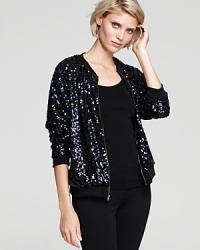 Bring downtown dazzle to your look with this sparkling sequined Aqua bomber jacket.