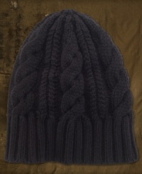 A classic Cable-Knit Hat brings a rugged feel to your downtown style.    Rib-knit cuff.