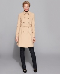 DKNY's petite classic trench keeps you warm all season. Layer over your winter-warmers for chic styling!