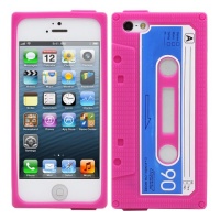 Fosmon JEL Series Silicone Cassette Case for Apple iPhone 5 - Hot Pink / Blue