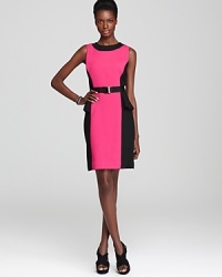 Peplum detail at the side waist and bold color blocking is standout on this body-con Milly dress, cinched with a slim belt for a figure-flattering finish. The definitive desk-to-dinner look, it's perfected with peep-toes and a glossy clutch.