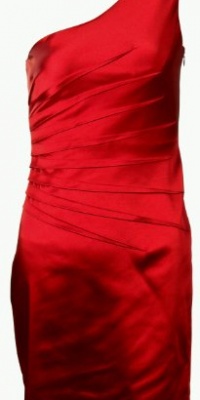 Calvin Klein Women's One Shoulder Tucked Satin Dress Red