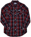 True Religion Brand Jeans Men's Phoenix Plaid Western Snap Shirt-Red/Black