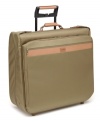 Today's traveler needs a wardrobe at the ready - and this piece carries everything in sleek style. Constructed of lightweight and durable ballistic nylon, garment bag features full-grain leather trim and a finish in antique brass or matte black nickel hardware. Exclusive MT2 Technology provides exceptionally strong wheels, handle and frame.