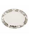 Mixing modern porcelain with antiqued blooms, the Lenox Silver Applique platter has a fresh, romantic style all its own. With platinum banding to elevate Thanksgiving turkeys and anniversary dinners with unforgettable elegance.