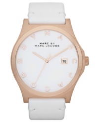 Warm rose tones and logo accents create a striking signature look on this Henry watch from Marc by Marc Jacobs.