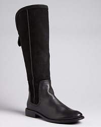 Elegantly equestrian-inspired, these tall Splendid boots are especially luxe, in a mix of dark suede and shining leather. Flat and fashionable, they are a perfect officeplace pick.