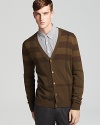 Burberry's oversized tonal check adorns this luxe wool blend cardigan.