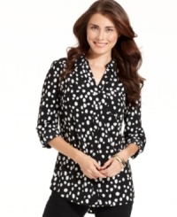 A brushstroke dot print adds an artsy vibe to this button-up petite blouse from Style&co.