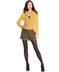 Layer them over tights! These wool-blend tweed Kensie shorts feature faux-leather trim for a hot fall look!