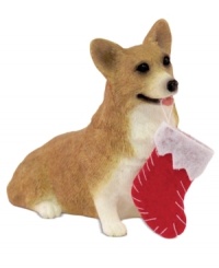 Bark up the right tree with a Christmas ornament for your dog – or a fellow animal lover! A sweet-faced corgi sits obediently, carrying his own tiny stocking. From Sandicast.