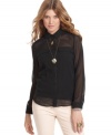 Score a totally polished look in this sheer, swiss-dot-print button-down top from American Rag!