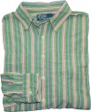 Polo Ralph Lauren Men's Custom-Fit Dobby Striped Shirt, Green, S